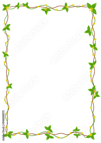 A4 paper frame green leaves with yellow flowers