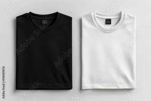 The profile view of a mockup of an oversize black t-shirt photo