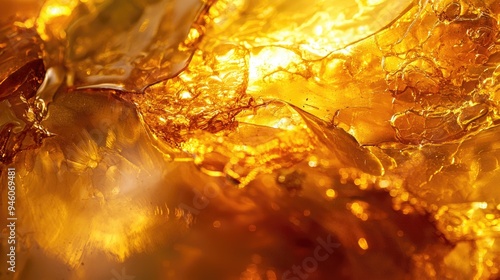 A close-up of a smooth amber gemstone with intricate natural patterns and warm, golden hues.