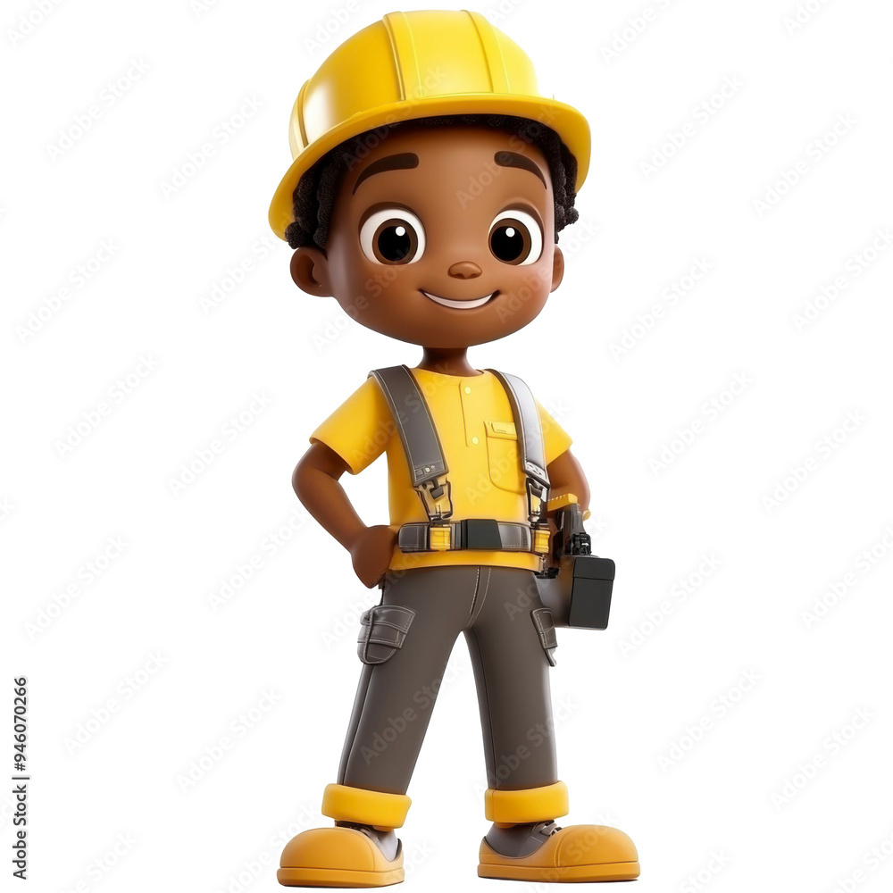 Cartoon Construction Worker with Tool Belt and Hard Hat Cartoon Construction Worker with Tool Belt and Hard Hat