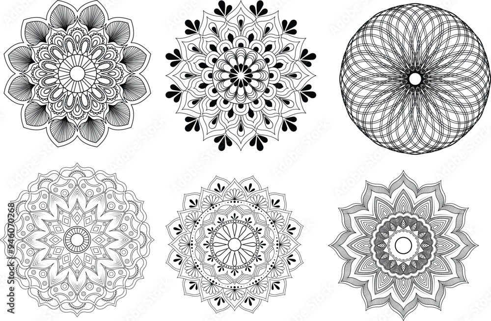 Circular pattern in the form of a mandala. Henna tattoo mandala. Mehndi style. Decorative pattern in oriental style. Figure mandala for coloring. Circular pattern in the form of a mandala. Henna tattoo mandala. Mehndi style. Decorative pattern in oriental style. Figure mandala for coloring.