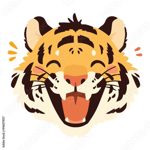 Cute tiger face  a simple flat illustration style with bright colors and a white background