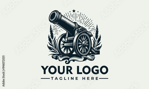 cannon with wheels and barrel vector logo cannon suitable for historical, military, and antique themes in design projects, presentations, and educational materials.