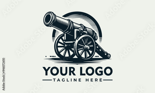 cannon with wheels and barrel vector logo cannon suitable for historical, military, and antique themes in design projects, presentations, and educational materials.