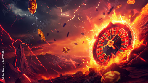 The roullete wheel with lightning electric explosion isolation, Illustration photo