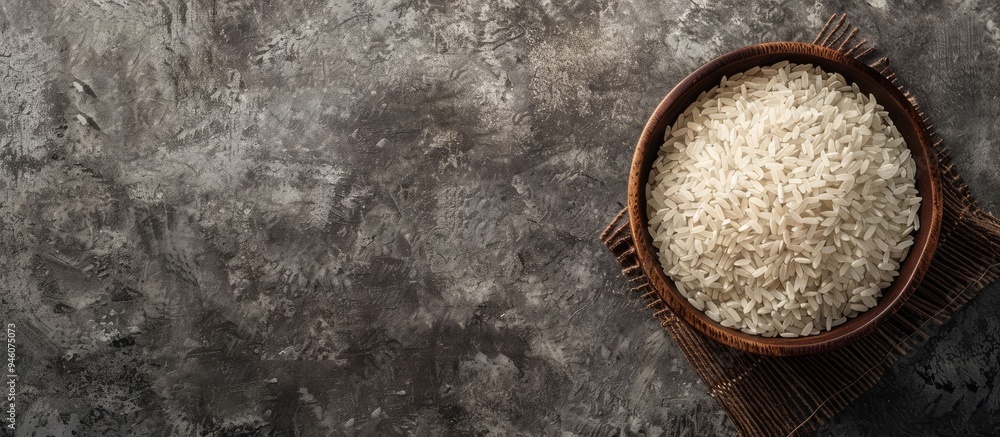 Uncooked dry rice in a wooden bowl nutritious food Copyspace Uncooked dry rice in a wooden bowl nutritious food Copyspace