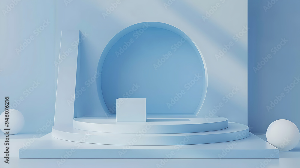 3d render, minimal blue empty podium platform background for mock up, product or cosmetic display 3d render, minimal blue empty podium platform background for mock up, product or cosmetic display