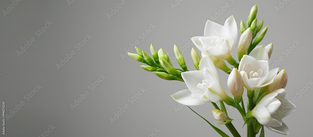 Polianthes tuberose and its buds isolated on a gray background with copyspace Polianthes tuberose and its buds isolated on a gray background with copyspace