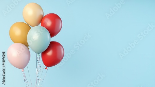 Birthday balloons, heliumfilled with ribbons, floating celebration, 3D illustration photo