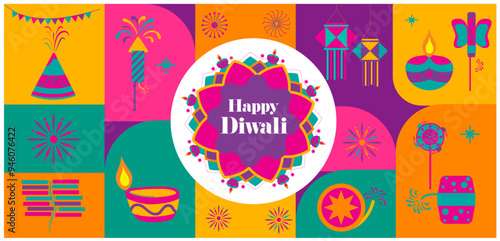 Diwali festival flat modern elements illustration and icon set for graphic and web design templates or deepavali firecrackers, diwali crackers flat vector, color full vector fireworks