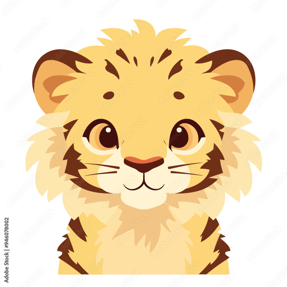 Cute tiger face a simple flat illustration style with bright colors and a white background Cute tiger face a simple flat illustration style with bright colors and a white background
