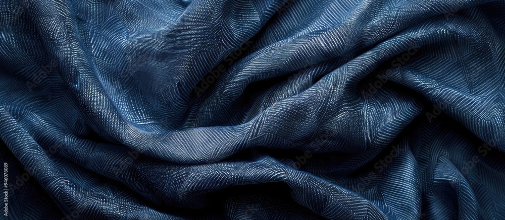 Fragment of dark blue linen fabric texture serving as an abstract background composition. Copy space image. Place for adding text and design Fragment of dark blue linen fabric texture serving as an abstract background composition. Copy space image. Place for adding text and design
