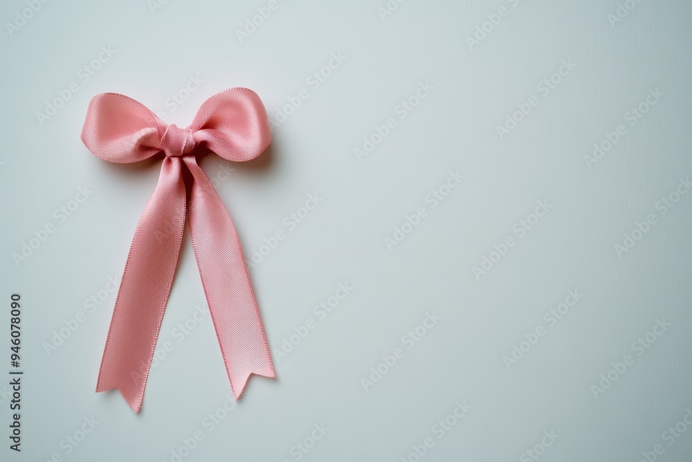 Pink Ribbon Symbol: A close-up image of a pink ribbon, the universal symbol for breast cancer awareness, tied in a neat bow against a soft, white background. The ribbon should be slightly textured, wi Pink Ribbon Symbol: A close-up image of a pink ribbon, the universal symbol for breast cancer awareness, tied in a neat bow against a soft, white background. The ribbon should be slightly textured, wi
