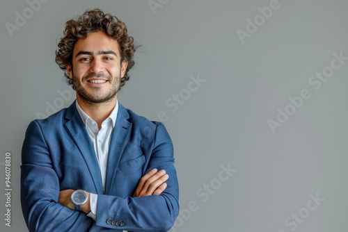 Confident Man in a Blue Suit with Arms Crossed