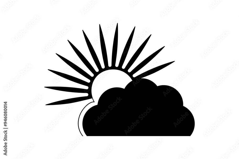 Sun and cloud continuous one line drawing of isolated outline silhouette vector icon Sun and cloud continuous one line drawing of isolated outline silhouette vector icon