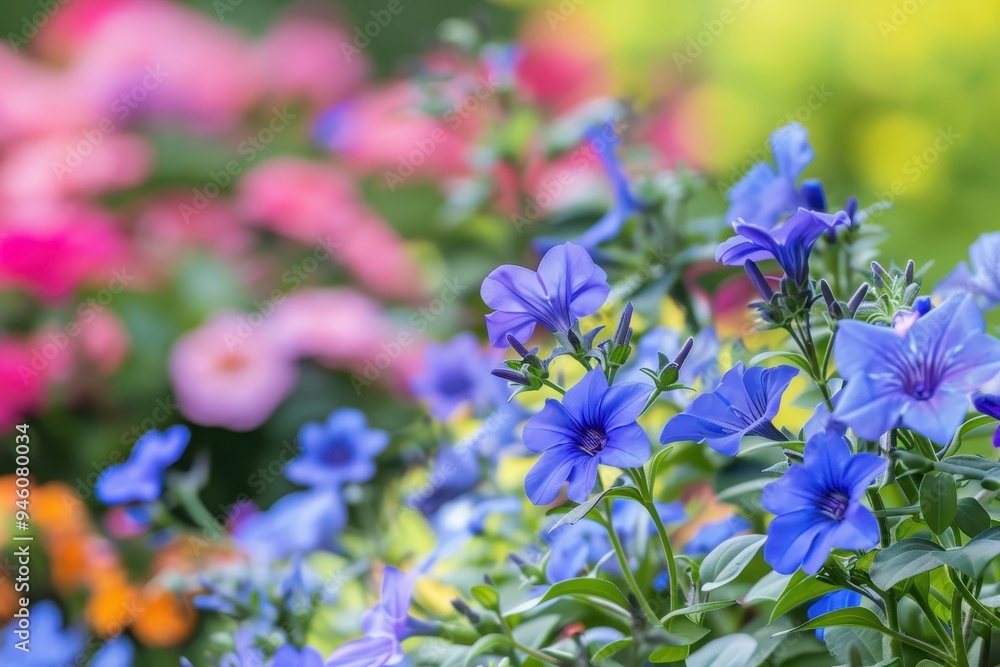 Blooming blue lobelia flowers in garden Blooming blue lobelia flowers in garden