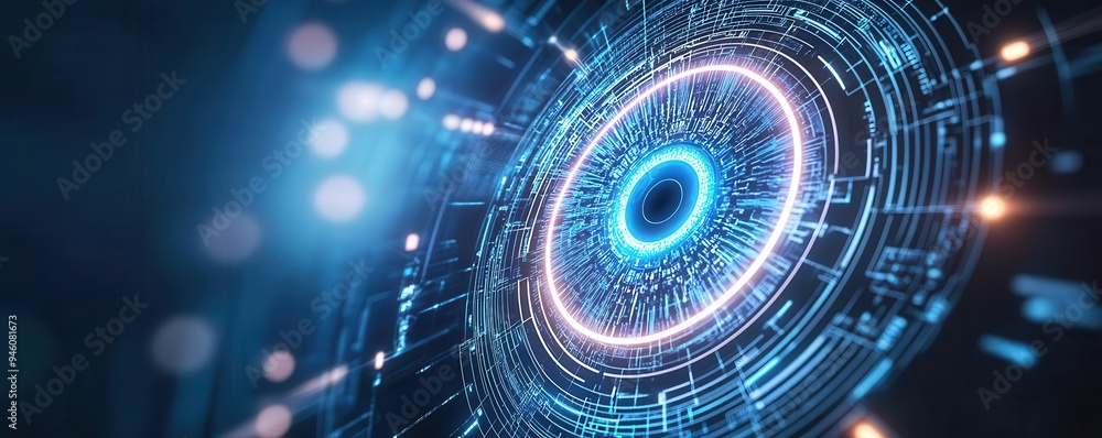 Sci-fi style retinal scan with neon lights, symbolizing ultra-modern identity security Sci-fi style retinal scan with neon lights, symbolizing ultra-modern identity security