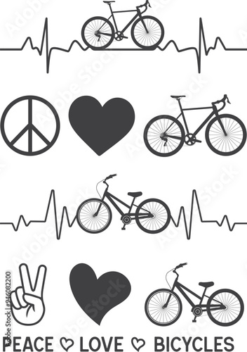 Bicycle Heartbeat Svg, Peace love Bicycle Svg, Riding Svg, Peace love Bicycle Heartbeat, Cut Files