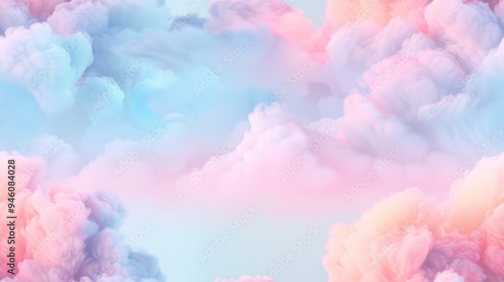 Fototapeta premium A serene pastel sky filled with fluffy clouds, creating a dreamy atmosphere perfect for tranquil backgrounds or artwork.