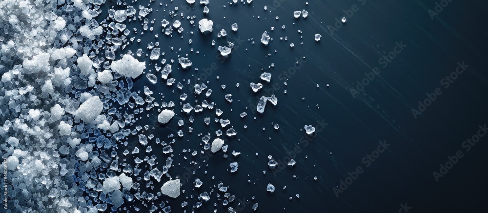Sea salt on a dark background. Copy space image. Place for adding text and design Sea salt on a dark background. Copy space image. Place for adding text and design