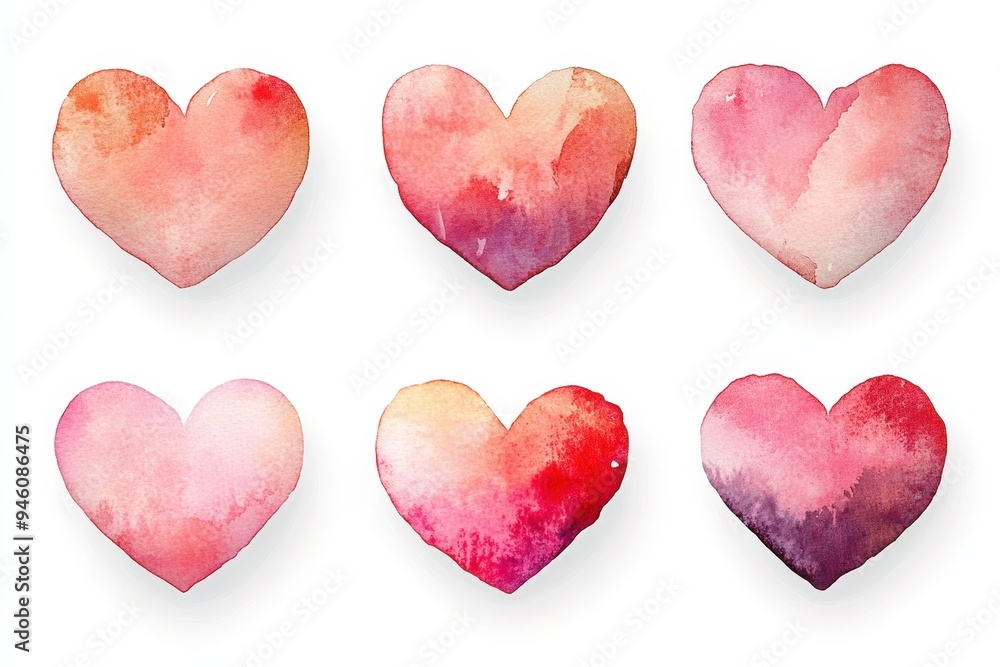 A collection of watercolour hearts. A collection of watercolour hearts.