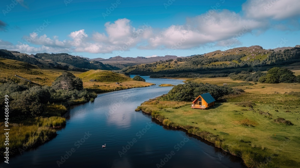 Cabin by the River in a Mountain Valley Cabin by the River in a Mountain Valley