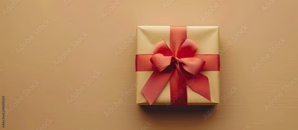 Kraft gift box tied with a lovely red ribbon bow symbolizing the idea of giving gifts for Valentine s anniversaries Mother s Day and birthday surprises flat lay top view copyspace Kraft gift box tied with a lovely red ribbon bow symbolizing the idea of giving gifts for Valentine s anniversaries Mother s Day and birthday surprises flat lay top view copyspace