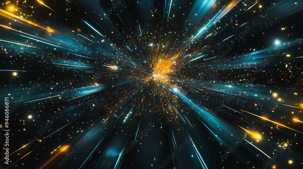 Fototapeta premium Abstract light explosion and network points, dot, earth's surface, digital background Innovation network points Earth's surface wave background digital wave information technology background