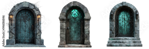 Set of three ancient mystical doors