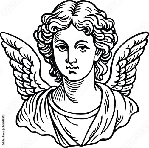 Angel Vintage with flowers engraving style for streetwear and urban style t-shirts design, hoodies vector illustration