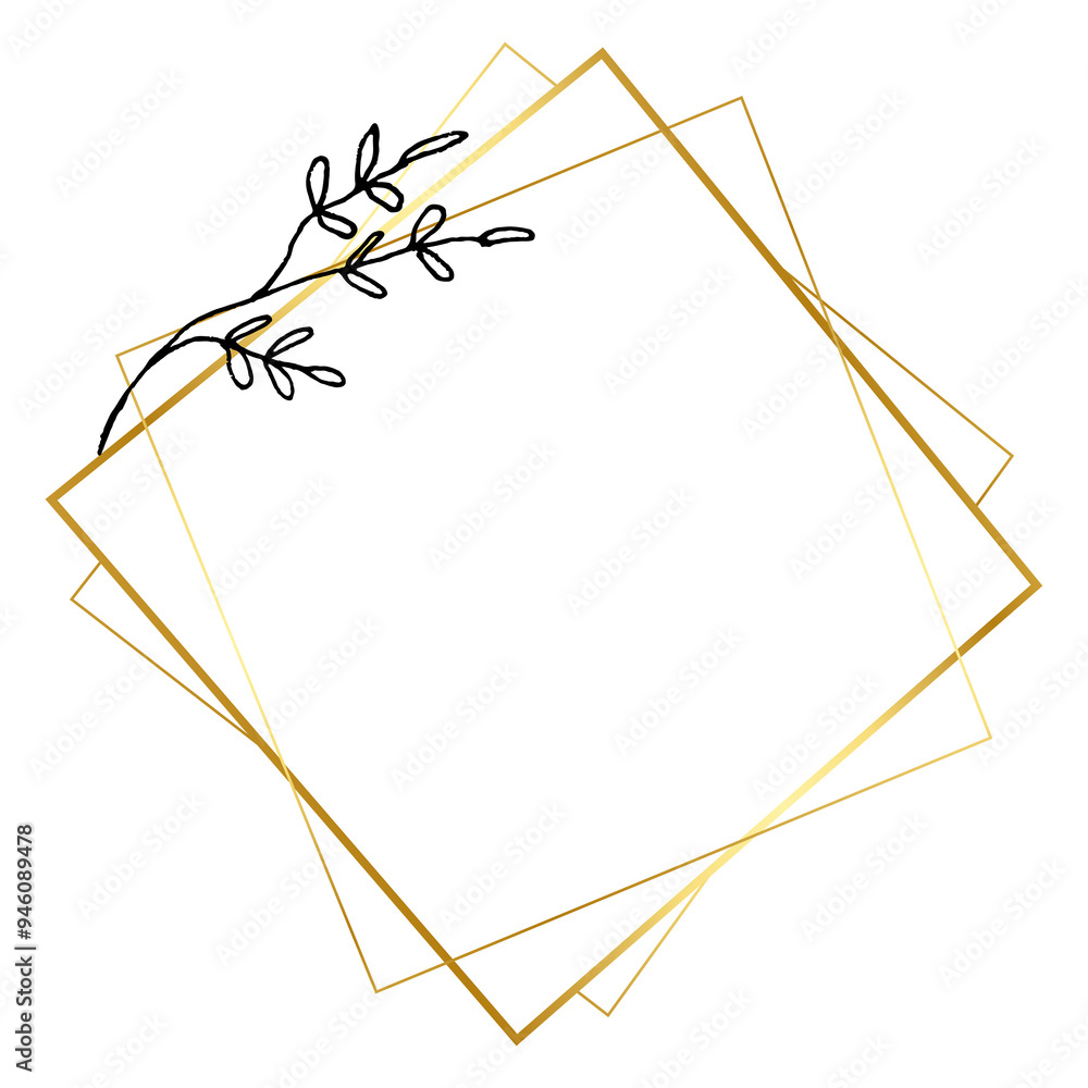 Frame png with gold geometric shape and simple flower drawing on transparent background Frame png with gold geometric shape and simple flower drawing on transparent background