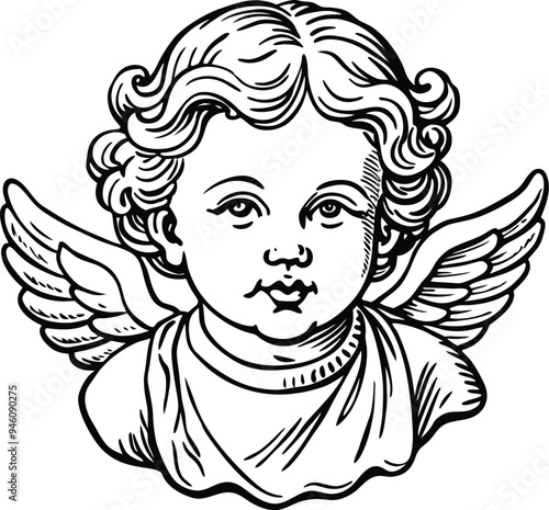 Angel Vintage with flowers engraving style for streetwear and urban style t-shirts design, hoodies vector illustration