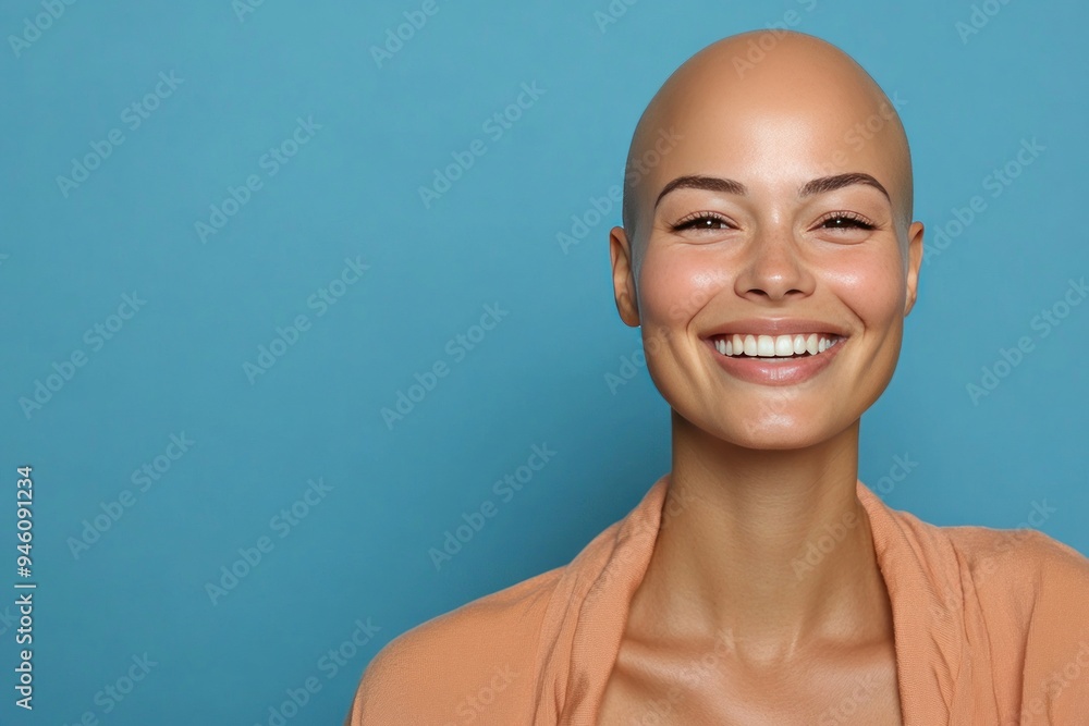 Smiling Bald Woman in a Peach Colored Top Smiling Bald Woman in a Peach Colored Top