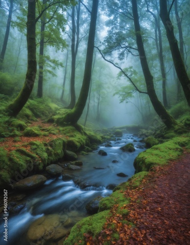 Verdant valley stream landscape