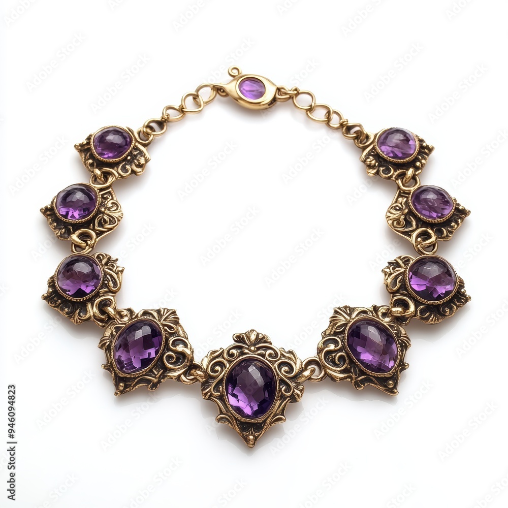 Obraz premium A gold and purple necklace with a purple stone in the middle