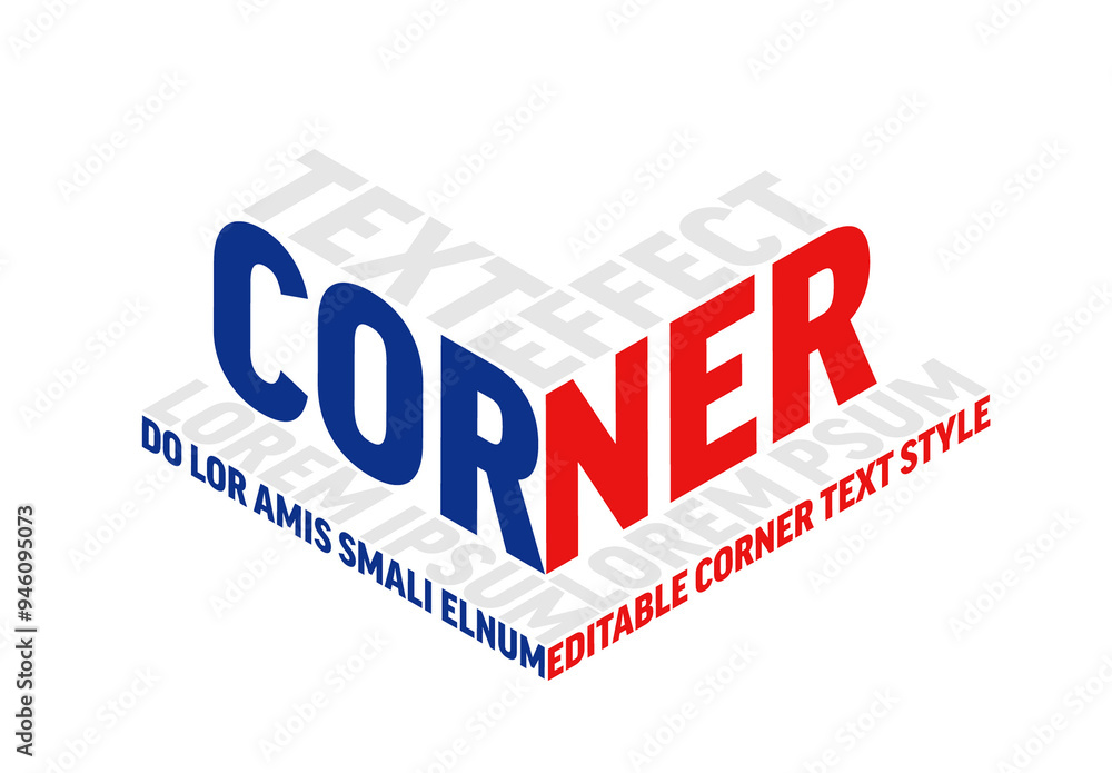 Corner light blue and red editable text effect with sample text placehodlers
