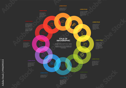 Obraz na płótnie Multipurpose dark infographic template with twelve icons in circles w salonie