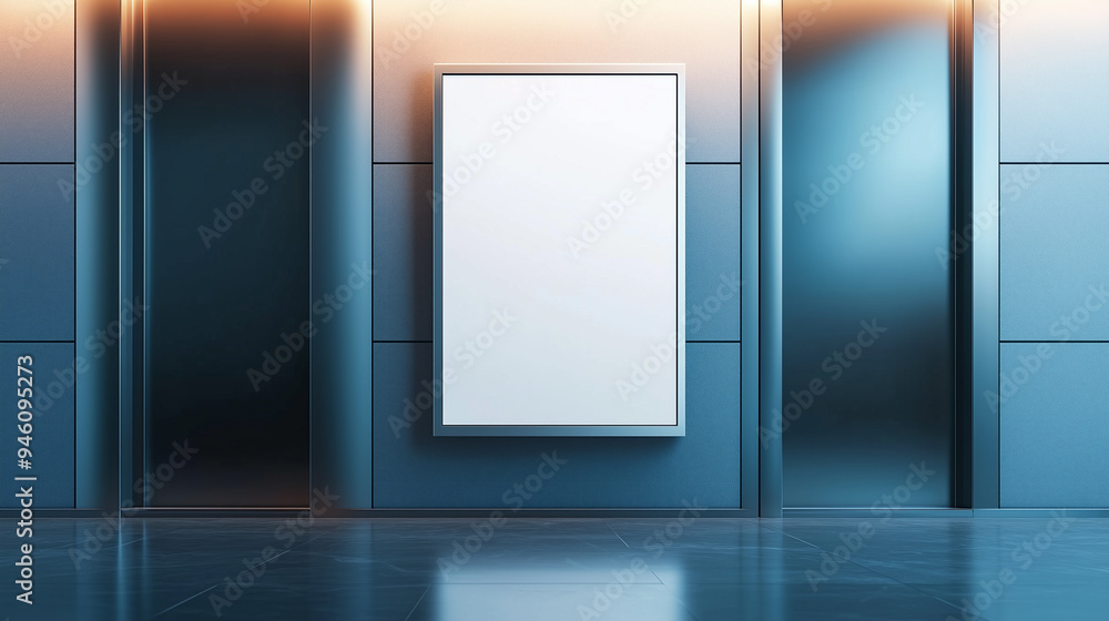 Modern Elevator Lobby with Blank Ad Space Modern Elevator Lobby with Blank Ad Space