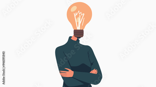 Innovative Concept of Headless Woman with Light Bulb Instead of Head