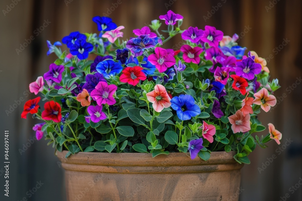 Fototapeta premium Lobelia flowers in pot varied colors