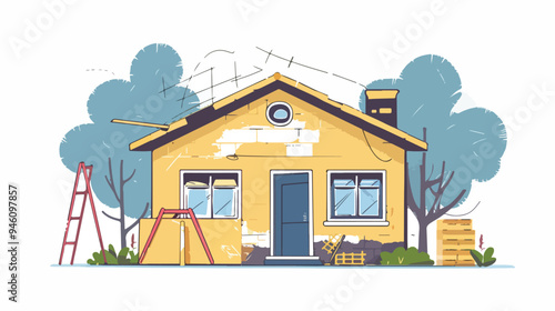 Professional Home Renovation Concept Illustration on White Background