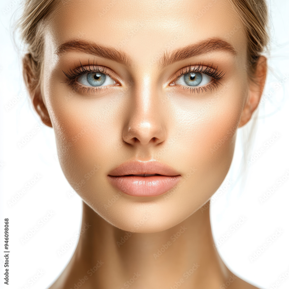A woman with a very pretty face and a nice smile. She has a light blue eye color A woman with a very pretty face and a nice smile. She has a light blue eye color