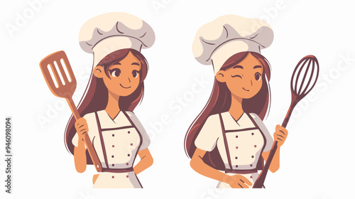 Homemade Logo Template Elements with Cute Woman Chef