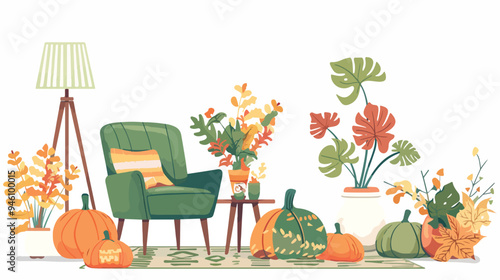 Cozy Hygge Mood Interior Decor with Chair, Floor Lamp, and Carpet