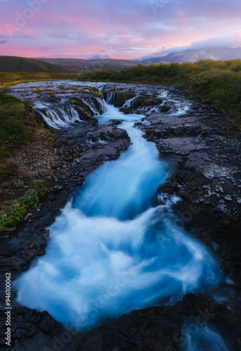 One of the most beautiful waterfalls in Iceland, located in the Golden Circle, Thingvellir national park, Bruarafoss photo