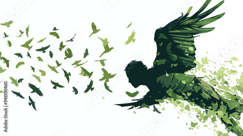 Creative Flying Concept with Mixed Media Flat Vector Design