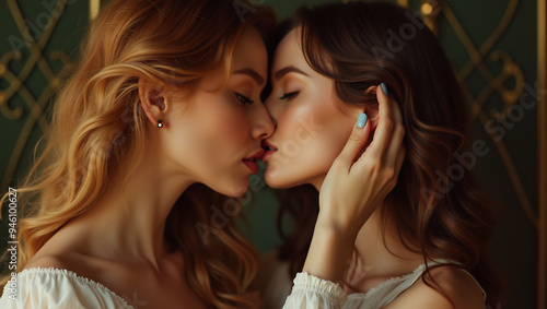 LGBT Fashion Lesbian Couple Kissing