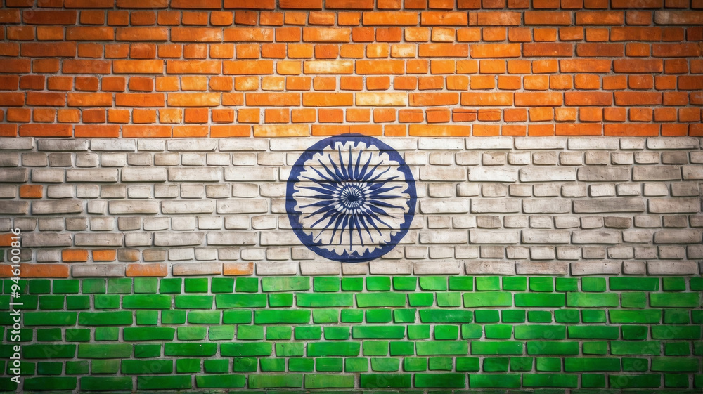 Photo of a brick wall painted in the colors of the Indian flag with the ...