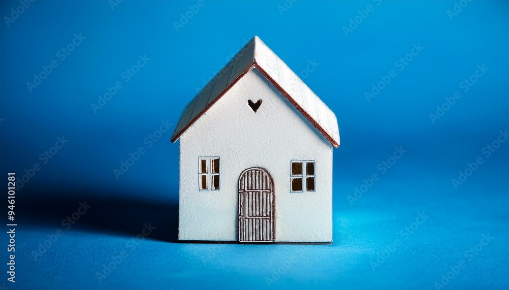 Toy house on blue background, Generative AI