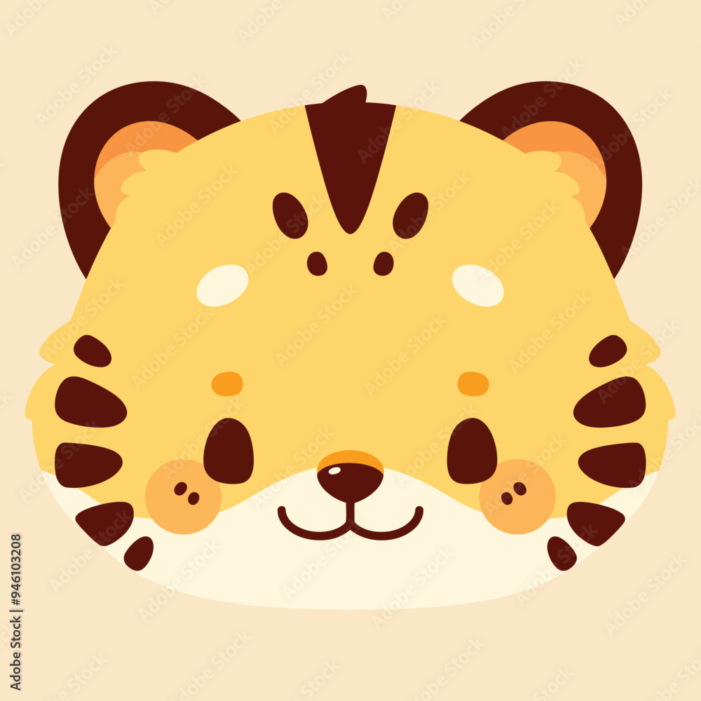 Cute tiger face, a simple flat illustration style with bright colors and a white background Cute tiger face, a simple flat illustration style with bright colors and a white background